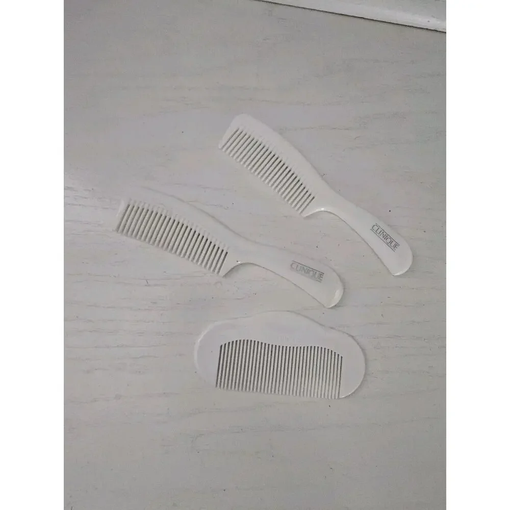 Vintage Clinique Hair Comb Wide Tooth Detangling White Hard Plastic Set‎ Of 3